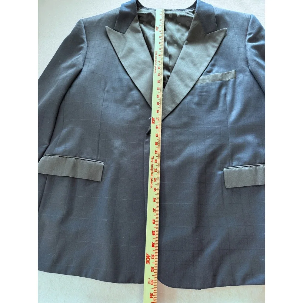 Lou‎ Myles Men's 52 Navy Blue Tuxedo 3 Piece Suit Vest 47x28 Satin Trim VTG